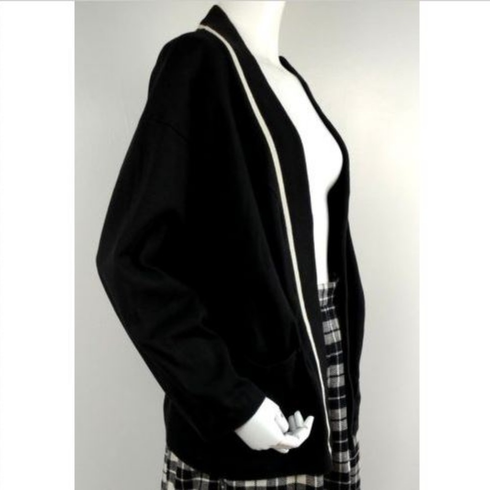 Vintage 80s Collegiate Knit Jacket Black White M - Picture 3 of 7